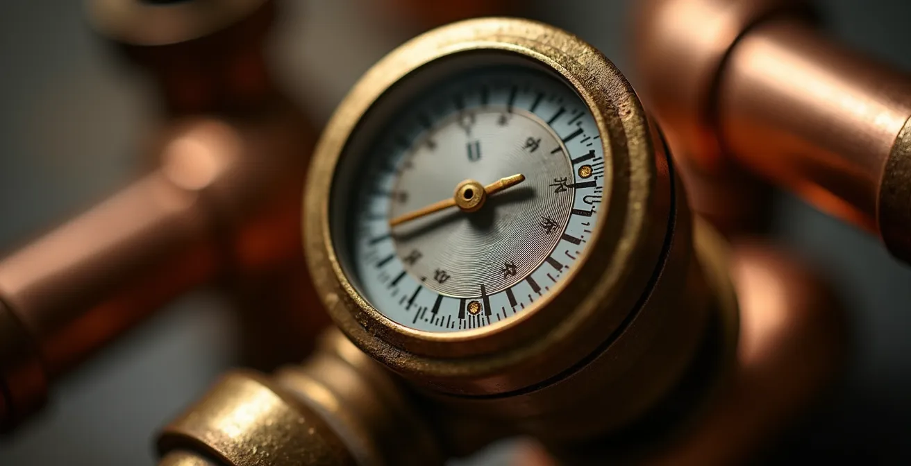 Vue rapprochée d'un compteur de gaz moderne dans un local technique de copropriété