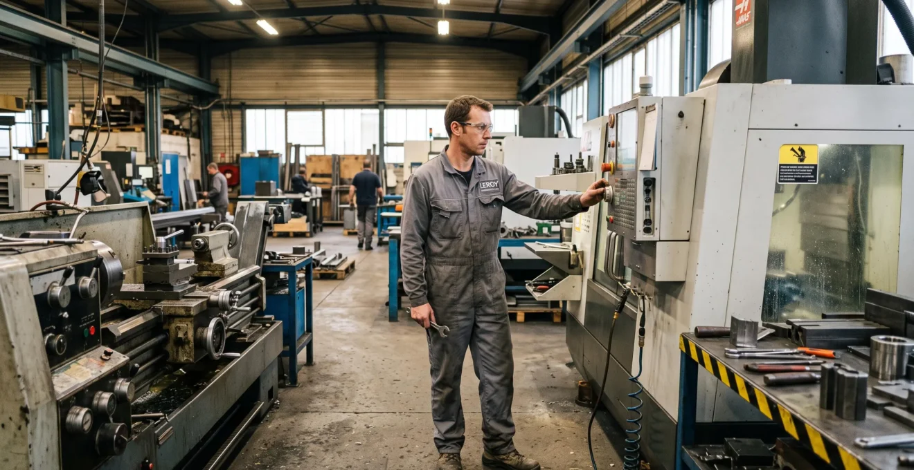 Opérateur de production surveillant des machines industrielles en fonctionnement dans un atelier manufacturier